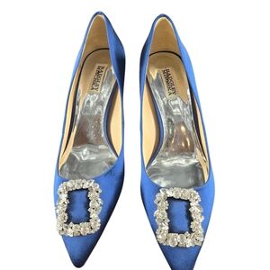 Badgley Mischka Royal Blue Satin Heels with Crystal Buckle